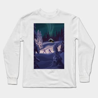 Nordic Northern Lights night ski Long Sleeve T-Shirt